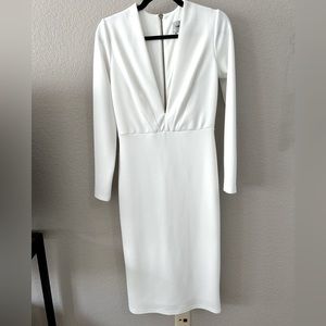 Asia deep v white fitted long sleeve dress
